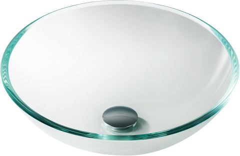 Round Crystal Clear Glass Vessel Bathroom Sink, 16 1/2 inch GV-100
