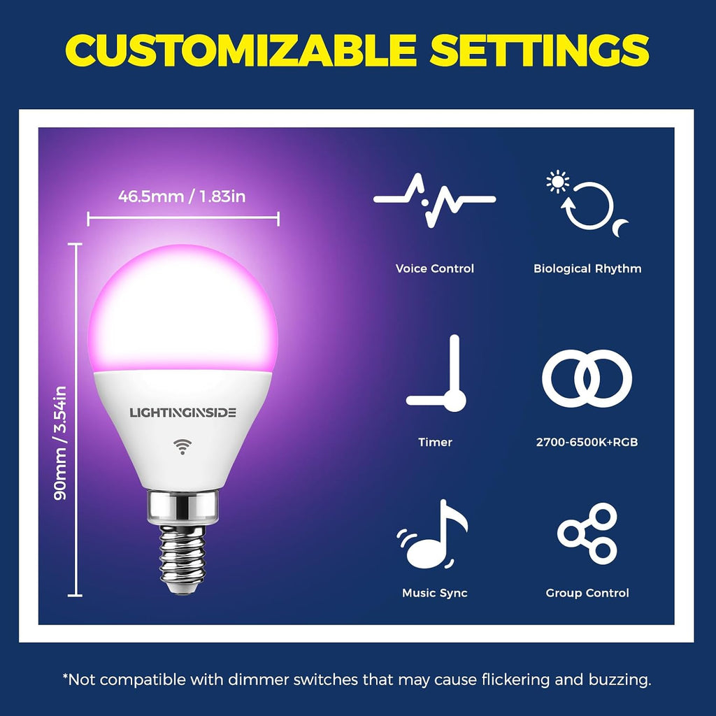 E12 Smart Light Bulbs Work with Alexa/Google Home, 4PCS