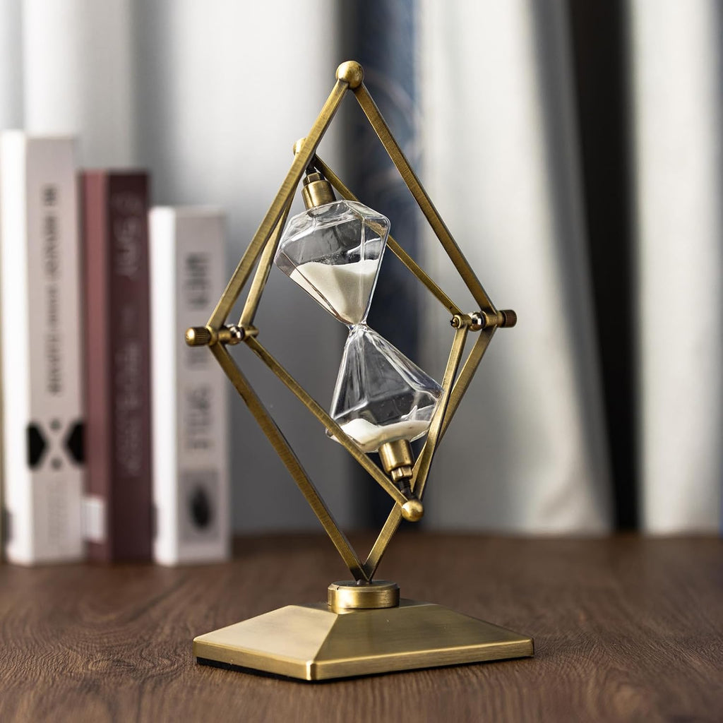 Large Hourglass Timer 30 Minute, Bronze Metal Sand Timer, White