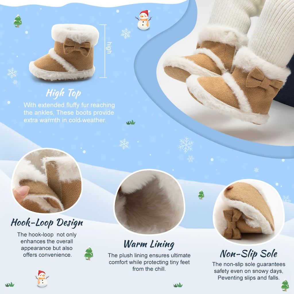 Infant Unisex Warm Fur Lining Soft Boots Baby Winter Ankle Non-Slip Rubber Texture Sole Toddler Winter Snow Crib Shoes