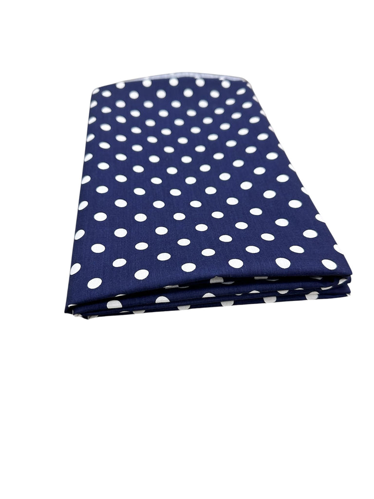 Small Polka Dot White Dots on Navy 58 Inch Fabric by The Yard
