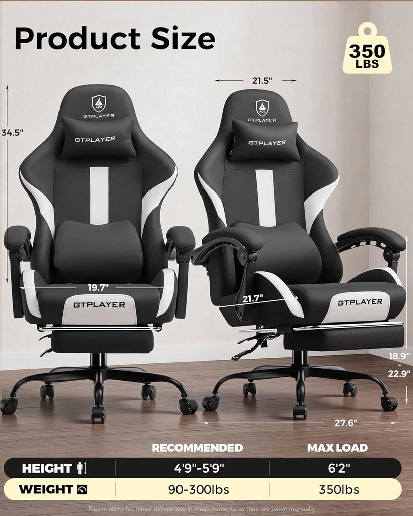 Big and Tall Gaming Chair, 350Lbs Heavy Duty Office Chairs High Back Computer Chairs with Foot Rest Wide Cushion