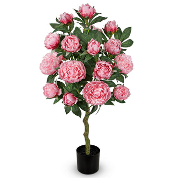 Pink Fake Peonies Tree 3FT Peonies Artificial Flowers Tree in Pot Faux Peony Plants & Flowers in Planter Greenery