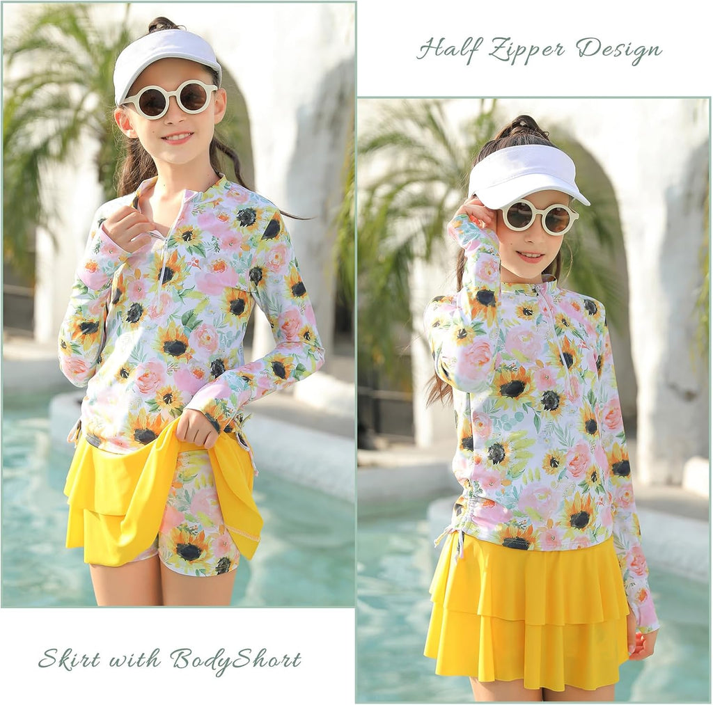 Girls Rashguard 2 Pieces Bathing Suit Long Sleeve Swimsuit