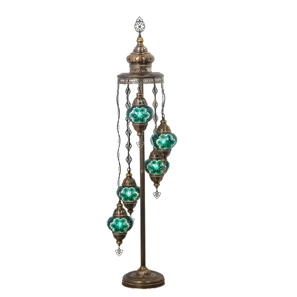 Turkish Mosaic Floor Lamp, 5 Globe Boho Lighting, Green