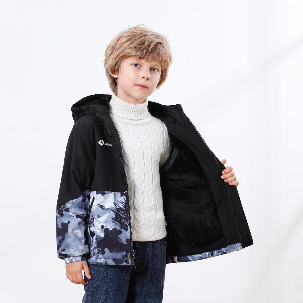 Girls' Waterproof Winter Ski Jacket - Warm Fleece Lined Windproof Snow Coat with Hood for Outdoor Adventure