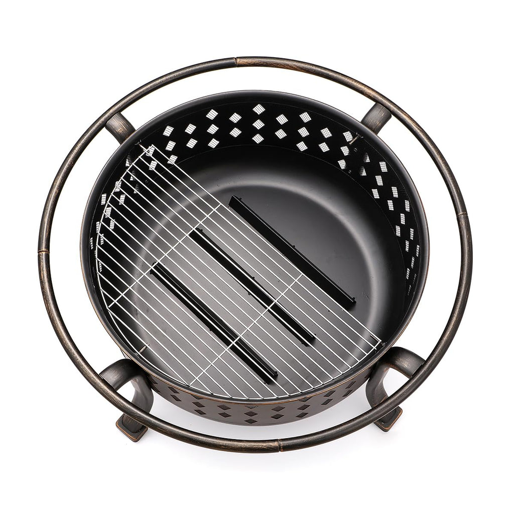 36 Inch Fire Pits for Outside Outdoor Wood Burning Firepit with BBQ Grate Large Heavy Duty Steel Firepit Bowl Bonfire