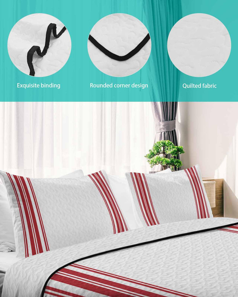 Quilt Sets Queen Size Red Ticking Vertically Stripe Comforter Set Lightweight Soft Bedspread Coverlet Simple Style
