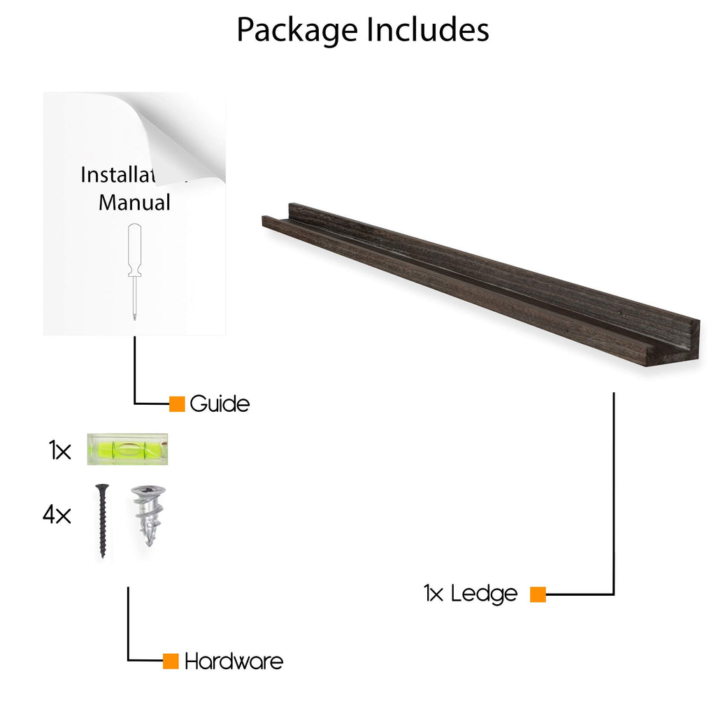 Ted 60" Wall Mount Extra Long Narrow Picture Ledge Shelf Photo Frame Display - Wooden Floating Shelf Office Kitchen