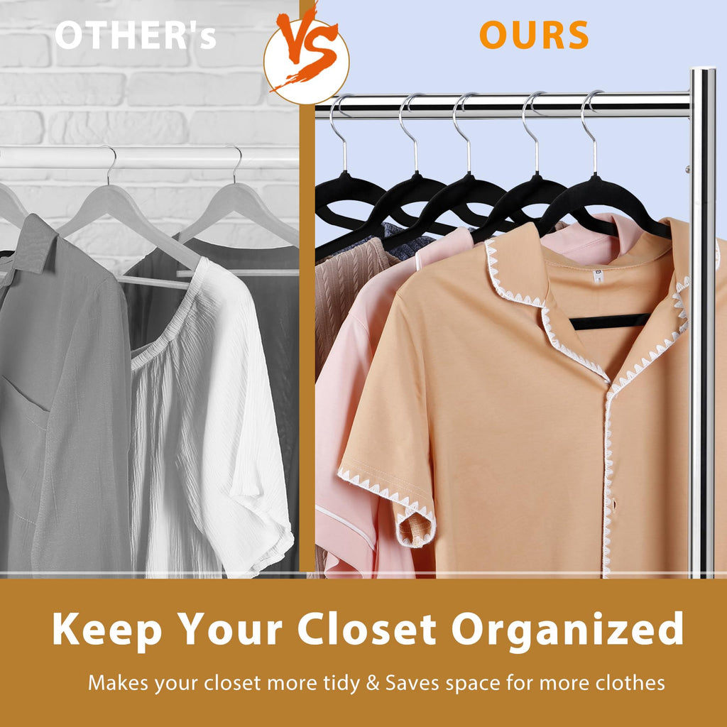 100 Velvet Hangers - Space Saving, Non-Slip with Rotating Hooks & Pants Bar | Ultra Slim Closet Organizer for Coats