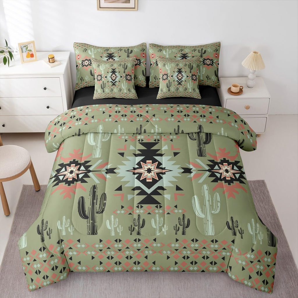 Khaki Southwestern Aztec Comforter Set with Sheets 7 Piece Full