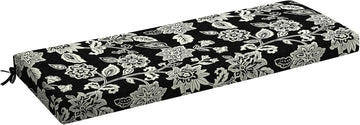 Outdoor Bench Cushion, Foam, 48x18, Black Jacobean | TPU Backed Fabric, Waterfall Design, Made With PROFOAM