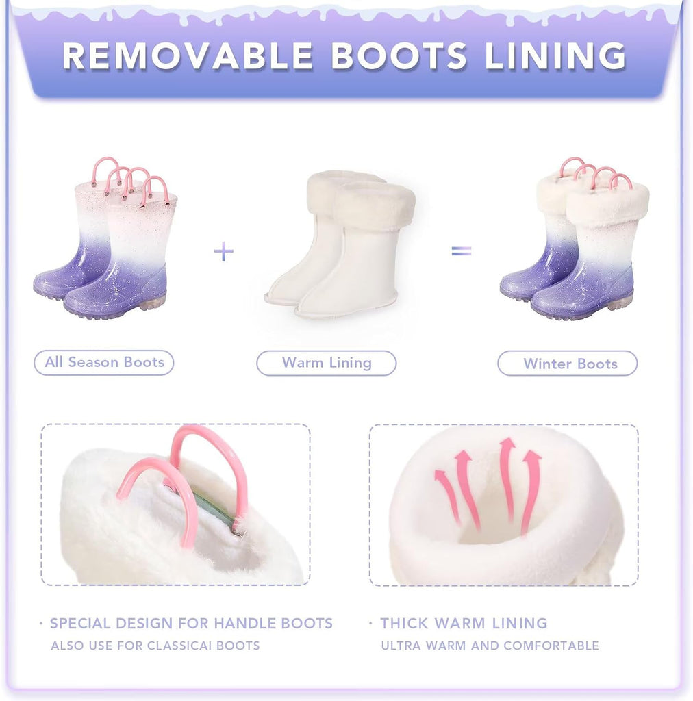 Kids Rain Boots with Removable Fleece Liners