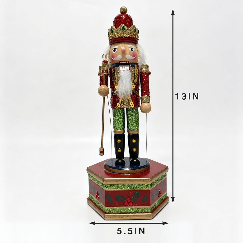 Christmas Nutcracker Ornaments Wooden Nutcrackers Music Box for Christmas(red)