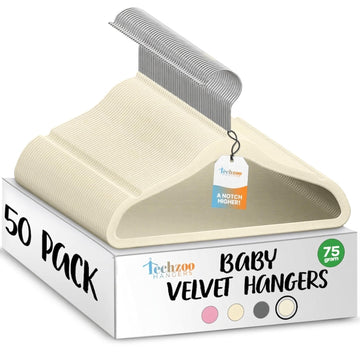 50 Premium Baby Velvet Hangers - 11.8" Non-Slip, Ultra-Slim Space-Saving Children Closet Hangers - 360° Swivel Hook