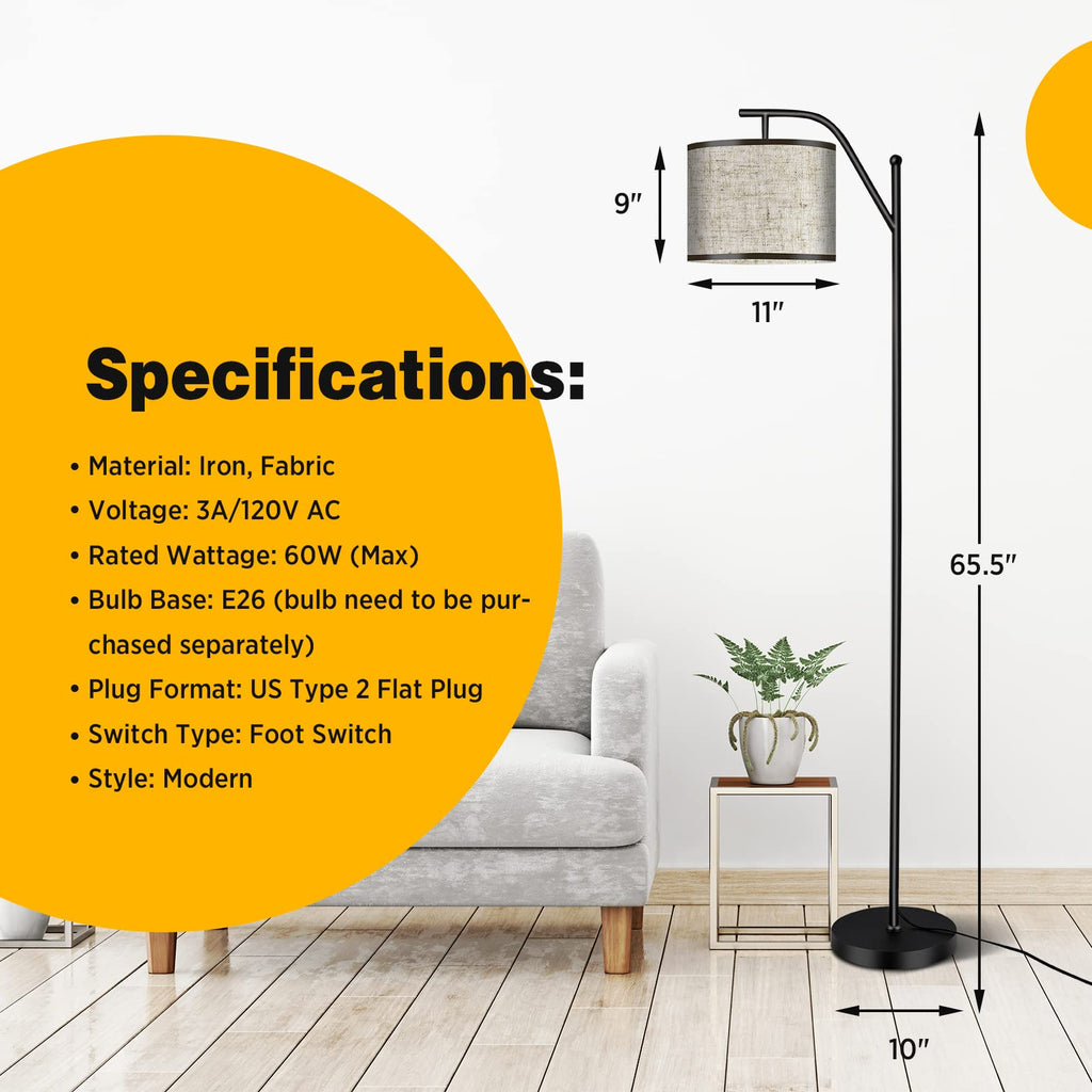 Mid Century Arc Floor Lamp with Solid Metal Base