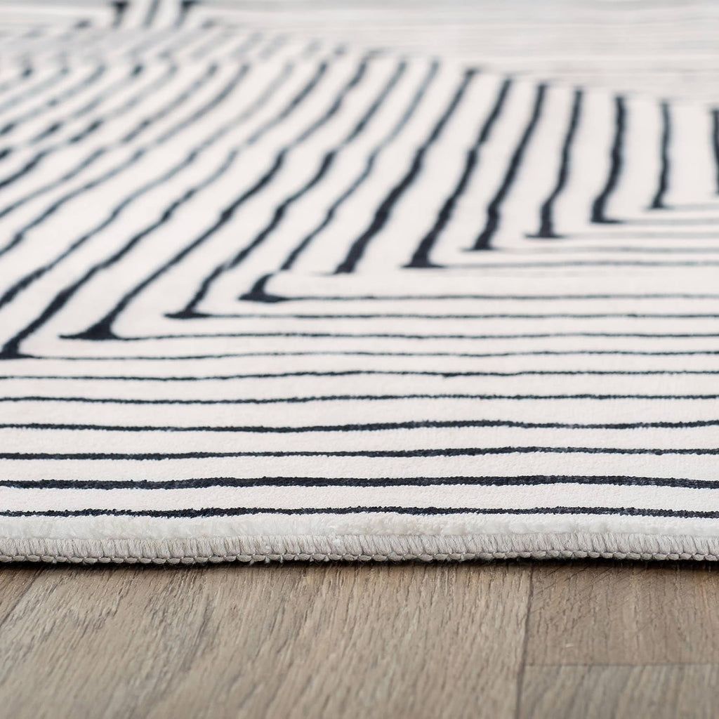 Bohemian Stripes Non-Slip Washable Runner Rug Ivory