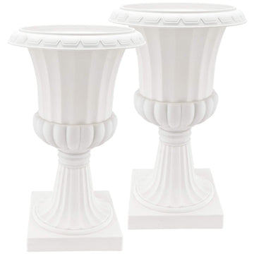 Plastic Garden Pedestal Urn, Set of 2 Classic Decorative Garden Pot Planter for Indoor and Outdoor Plants, 10" x 17"