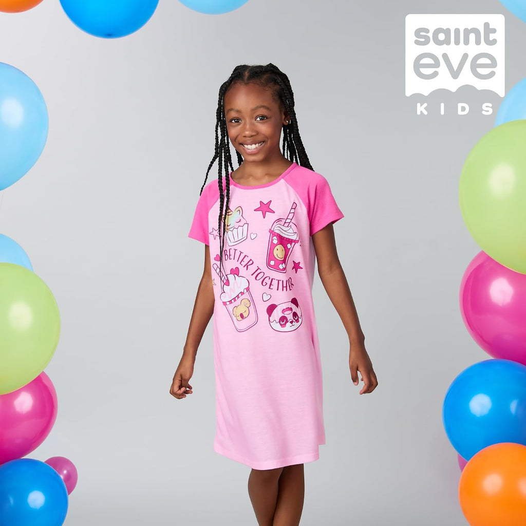 Kids Girls 2 Pack Nightgowns Pajamas Dress - Long or Short Sleeve