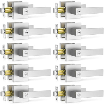 10 Pack Brushed Nickel Door Handle, Door Knobs Interior Heavy Duty, Flat Square Privacy Door Levers, Keyless Door