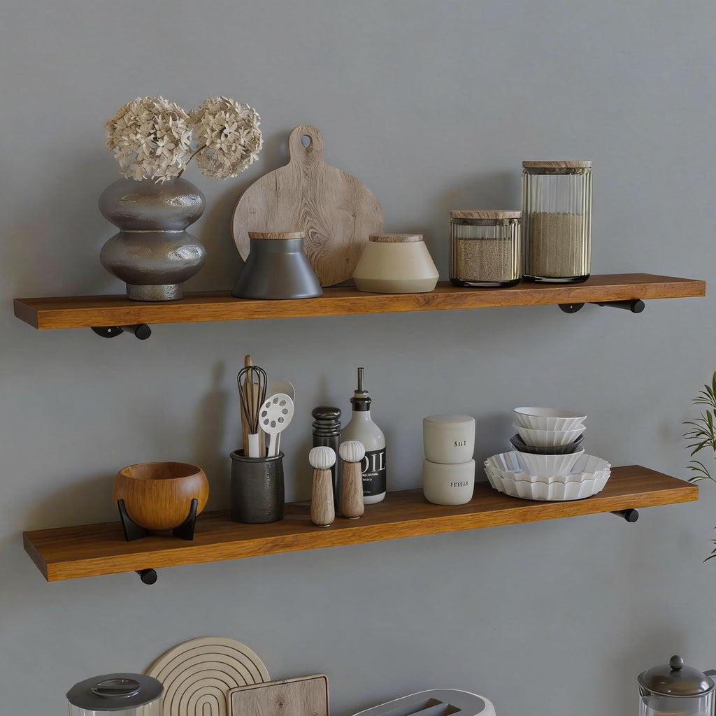 36 inch Industrial Pipe Floating Shelves, Rustic Wood Wall Shelf