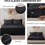 Queen Comforter Set Black - Bed in a Bag Queen 7 Pieces, Soft Bedding Set for All Seasons