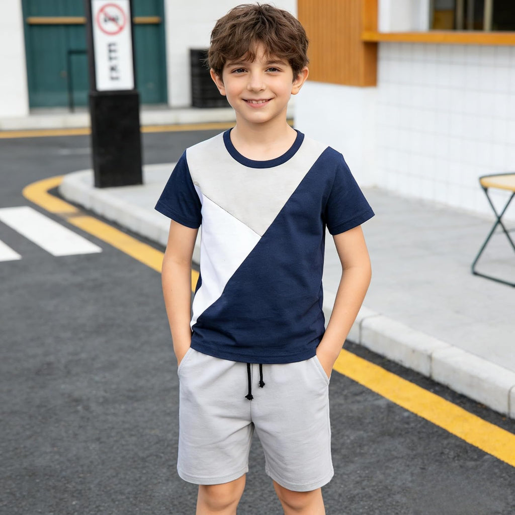 Boy Clothes Colorblock Top + Drawstring Waist Shorts 2 Pieces Kid Summer Outfits Set