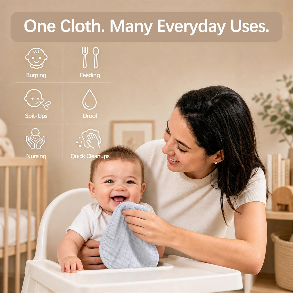 12 Pack Muslin Burp Cloths Large 100% Cotton Hand Washcloths, Baby Essentials Absorbent and Soft Burping Rags for