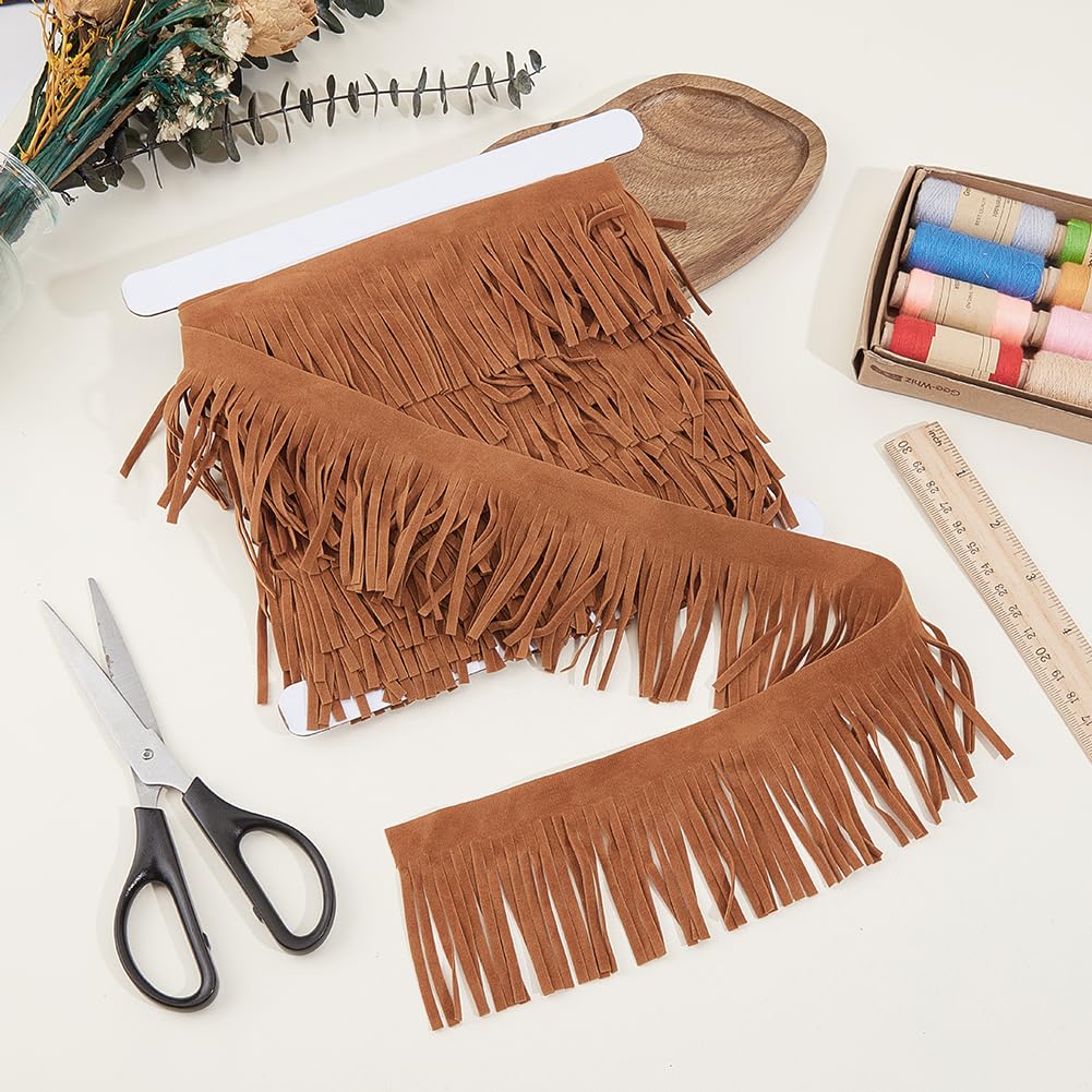 Leather Suede Fringe Trim 3 Inch Double Side Leather Sewing Tassel Fringe Camel Decoration for DIY Craft - 5.5 Yards