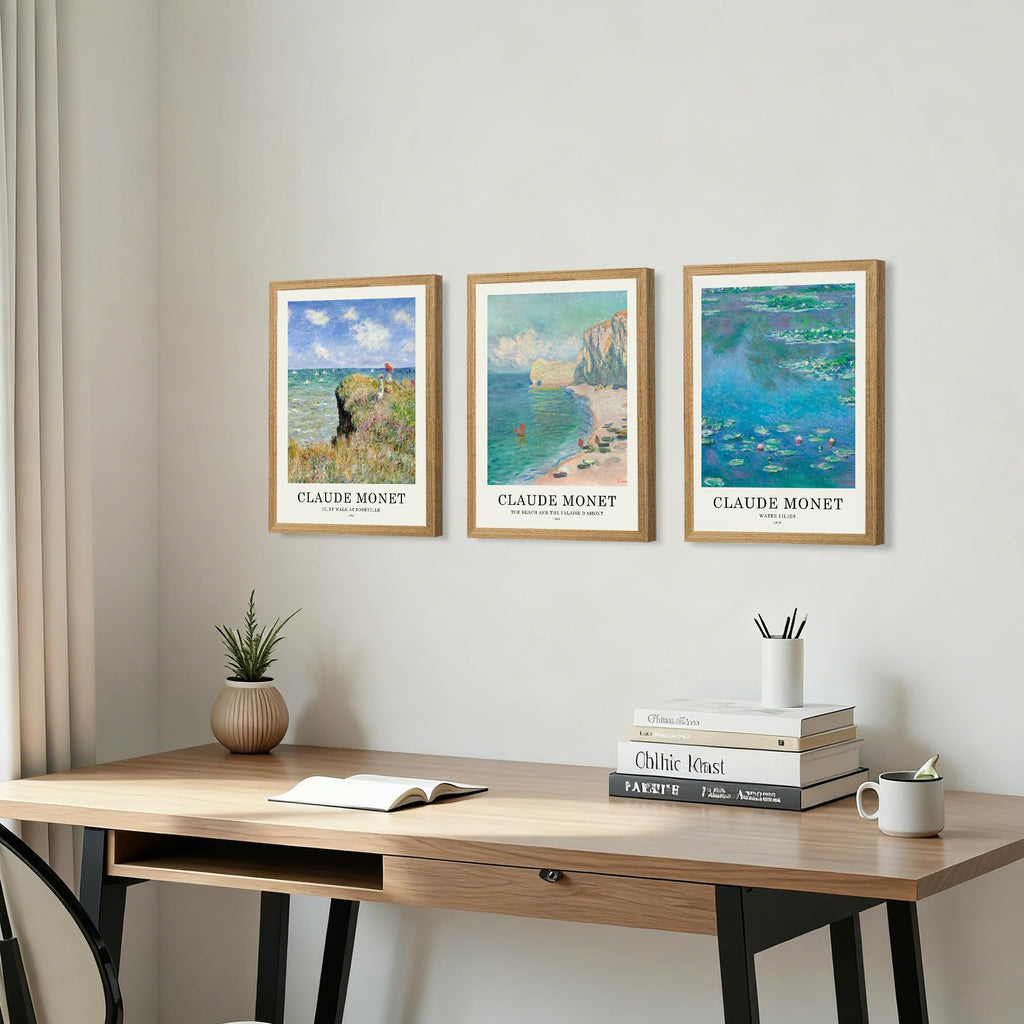 Claude Monet Wall Art Set of 3, Solid Wood Frames, 12 x 16 in Each