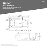 Walk In Tub 60'' x 30'' White Acrylic with Chrome Accents Right Drain, Low Threshold, Slip-Resistant Floor, Easy