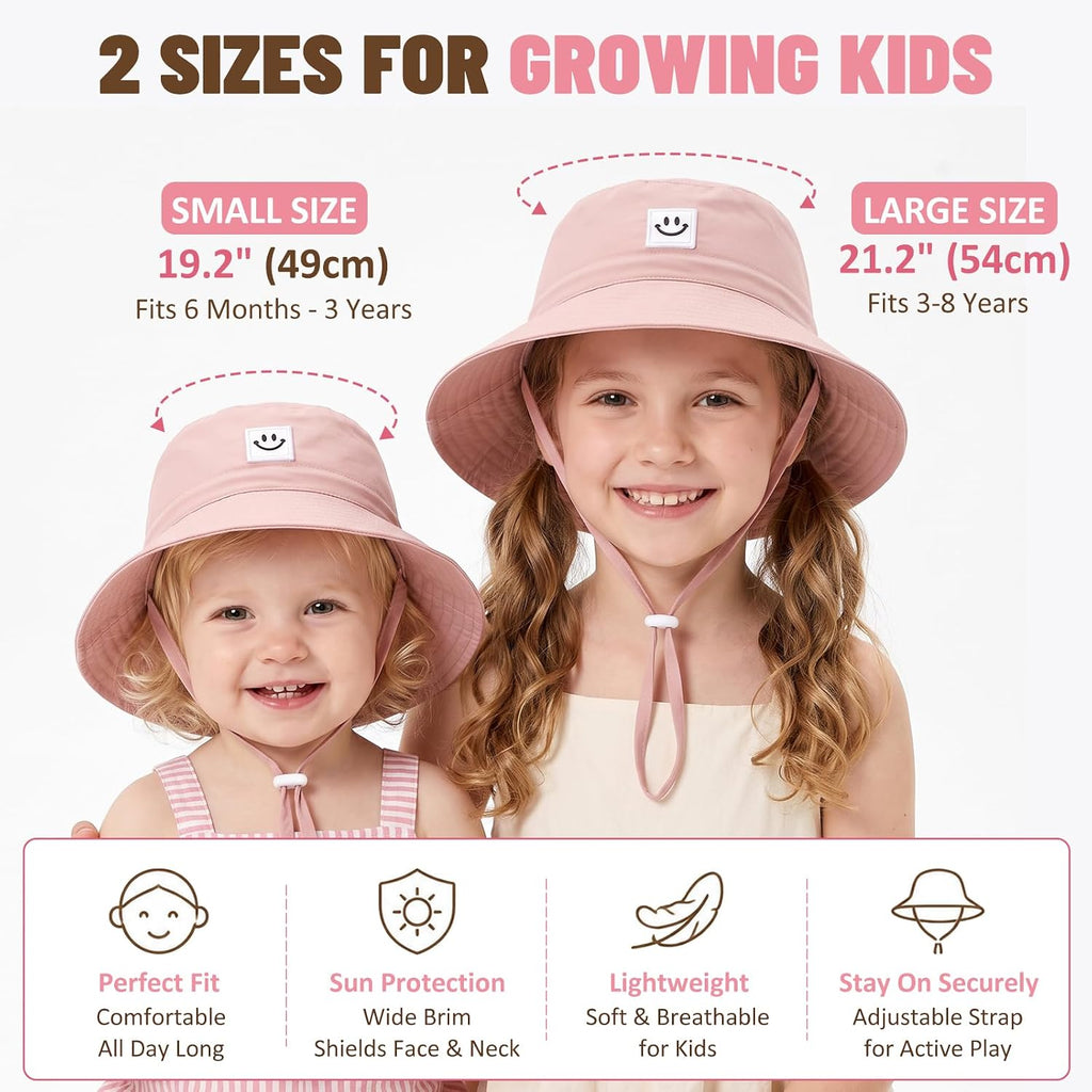 Kids Sun Hat Smile Face Bucket Hat Toddler Hat Wide Brim Adjustable Strap