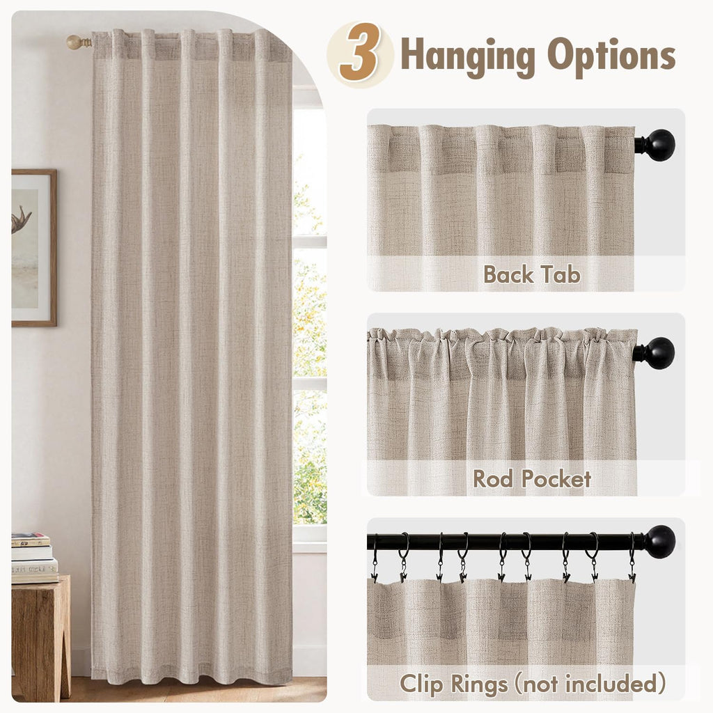 Linen Textured Small Kitchen Window Curtains Over Sink, Semi Sheer Farmhouse Cafe Curtain 36 Inch Long Short Back Tab