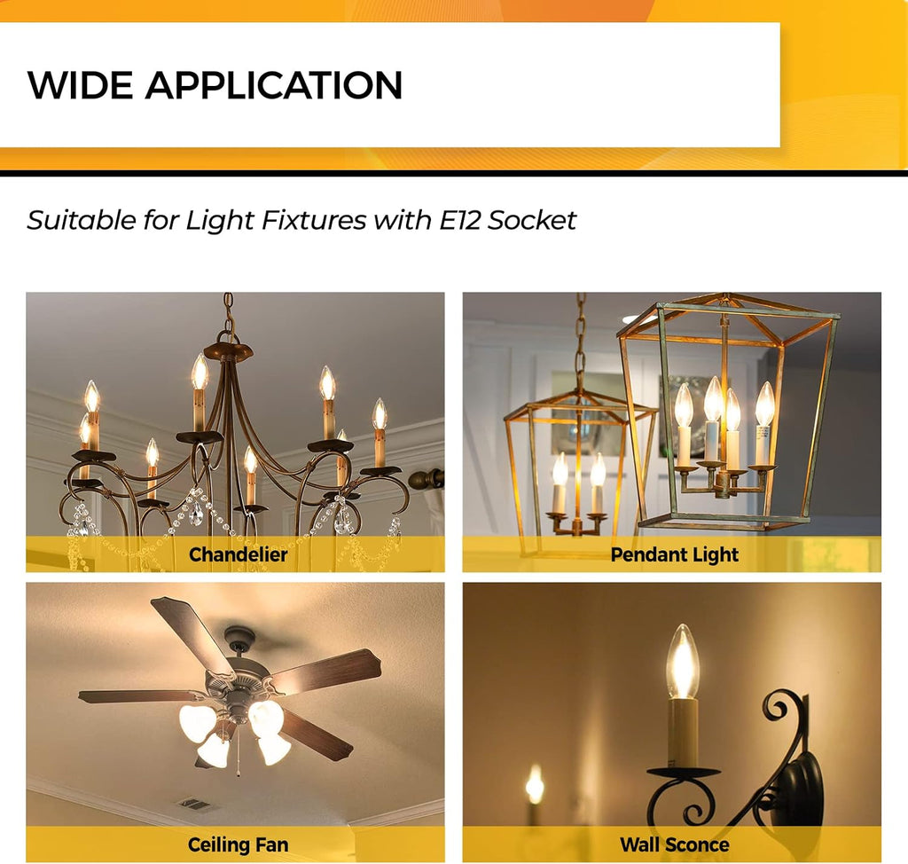Candelabra Light Bulbs 60W Eq, 2700K Dimmable, E12 LED Bulb 12 PCS
