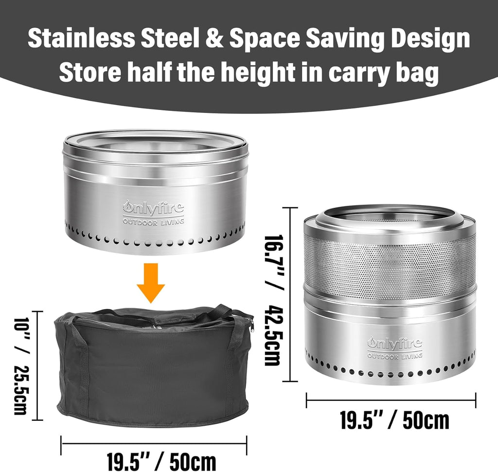 Wood Burning Fire Pit with Carrying Bag, 19.5” Detachable Portable Firepit for Camping Tailgating Patio Backyard