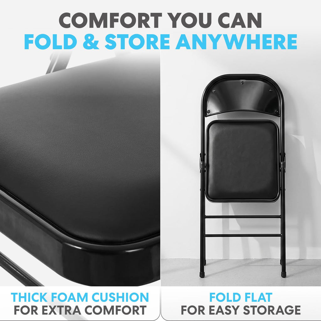 Black Foldable Chairs with Cushion, 12-Pack Padded Folding Chairs for Indoor/Outdoor Parties, Events, Weddings, and