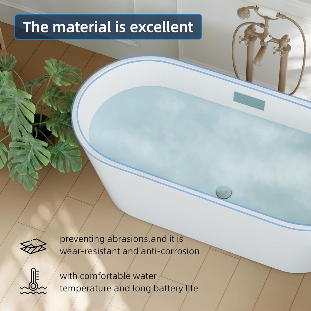 67 Inch Acrylic Freestanding Bathtub, Deep Soaking Tub with Non-Slip Base, CUPC Certified Free Standing Tub, Chrome