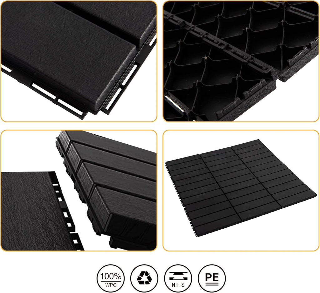 Interlocking Deck Tiles Plastic Waterproof Outdoor Flooring 12" x 12" for Patio Garden Deck Poolside Indoor Outdoor, 10