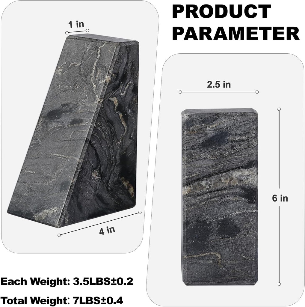 Marble Bookends for Heavy Books, Decorative Book Ends for Shelves, Titanium Black Stone Durable and Heavy-Duty Book