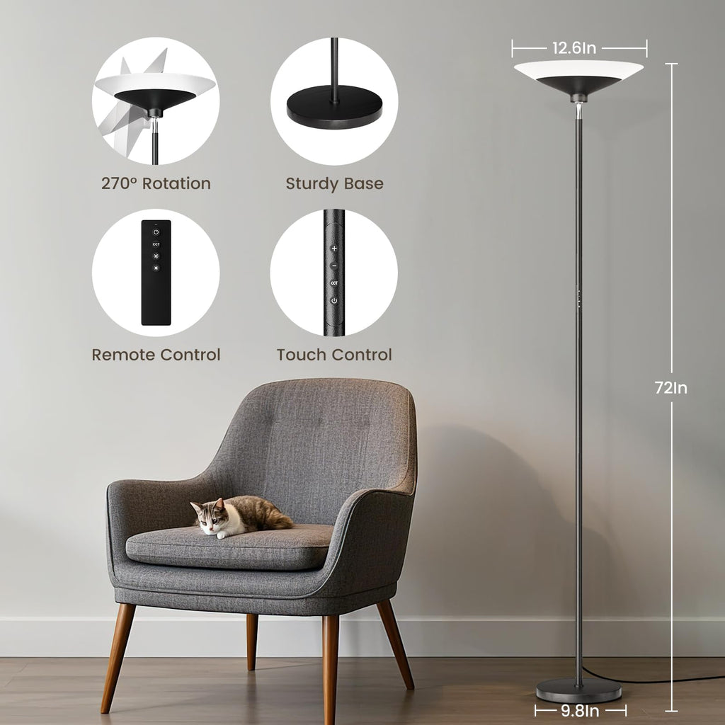 72" Torchiere Floor Lamp Black