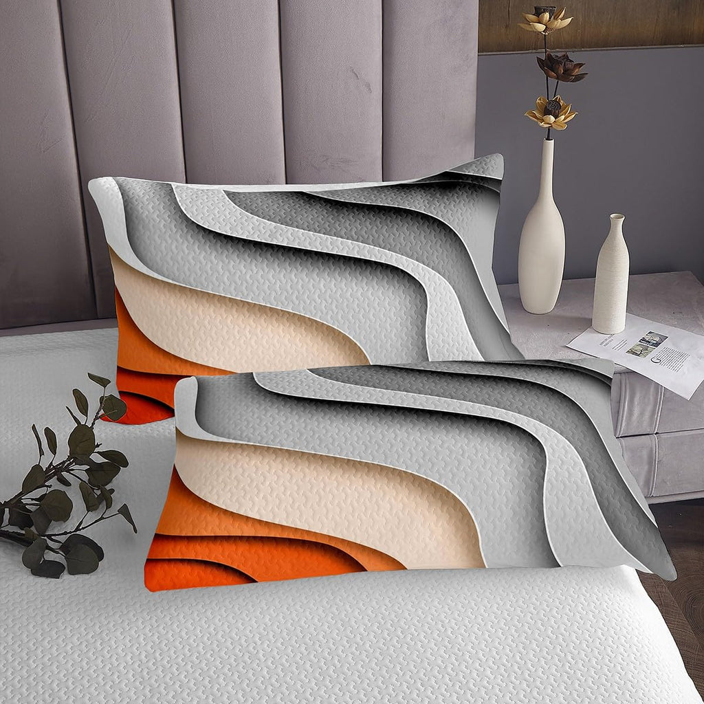 Sea Wave Bedspread Ocean Quilt Set, Abstract Art Coverlet Set Orange Gradient Stripe Bedding Set, Coastal