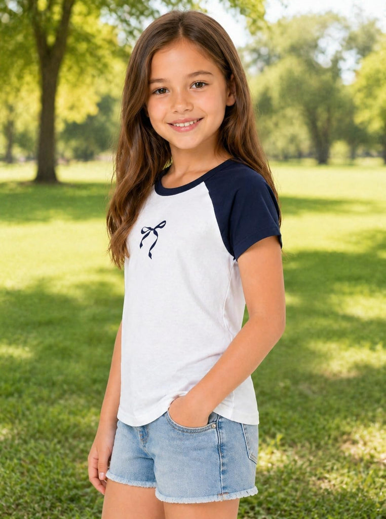 Girls Shirts Short Sleeve Bow Graphic Tees Summer Tops