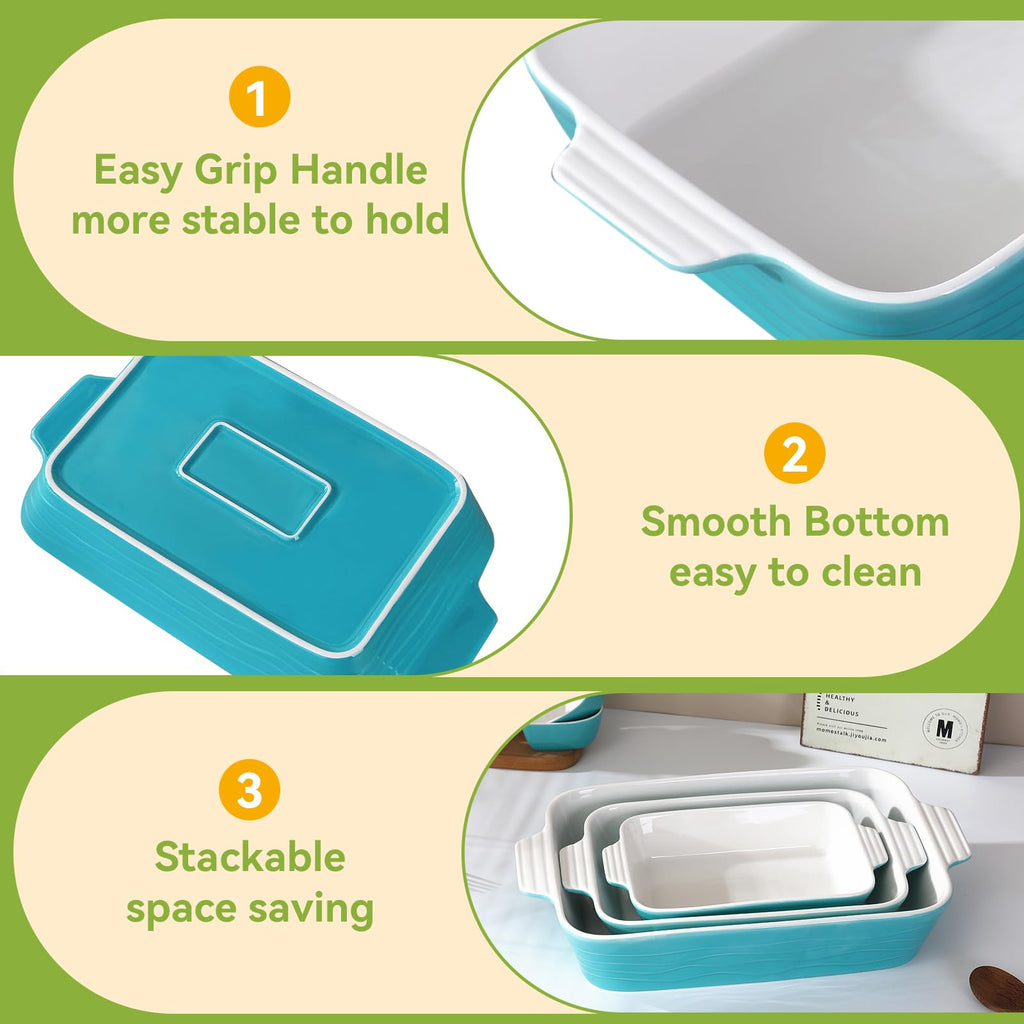 Baking Dish for Oven Casserole Dishes Bakeware Set With Ramekin Ceramic Lasagna Pan 9×12.8 Inch Large Deep Baking