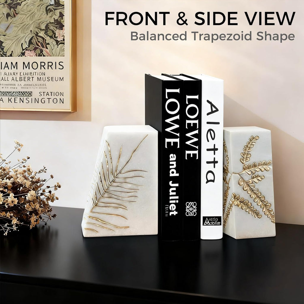 Heavy Duty Book Ends for Shelves, Decorative Book Ends for Heavy Books, Resin Modern Bookends with Marble Texture &