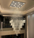 W32 x H120 Glam Chandelier with LED Bulbs Square Chandeliers, Crystal Raindrop High Ceiling Pendant Light for Entrance Large Villa Chandelier Foyer Lighting Fixtures Silver A100-B0F5PMRHBW