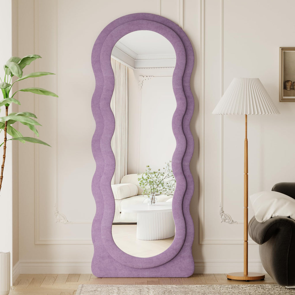 Full Length Mirror, 63" × 24" Purple Wavy Velvet Mirrors