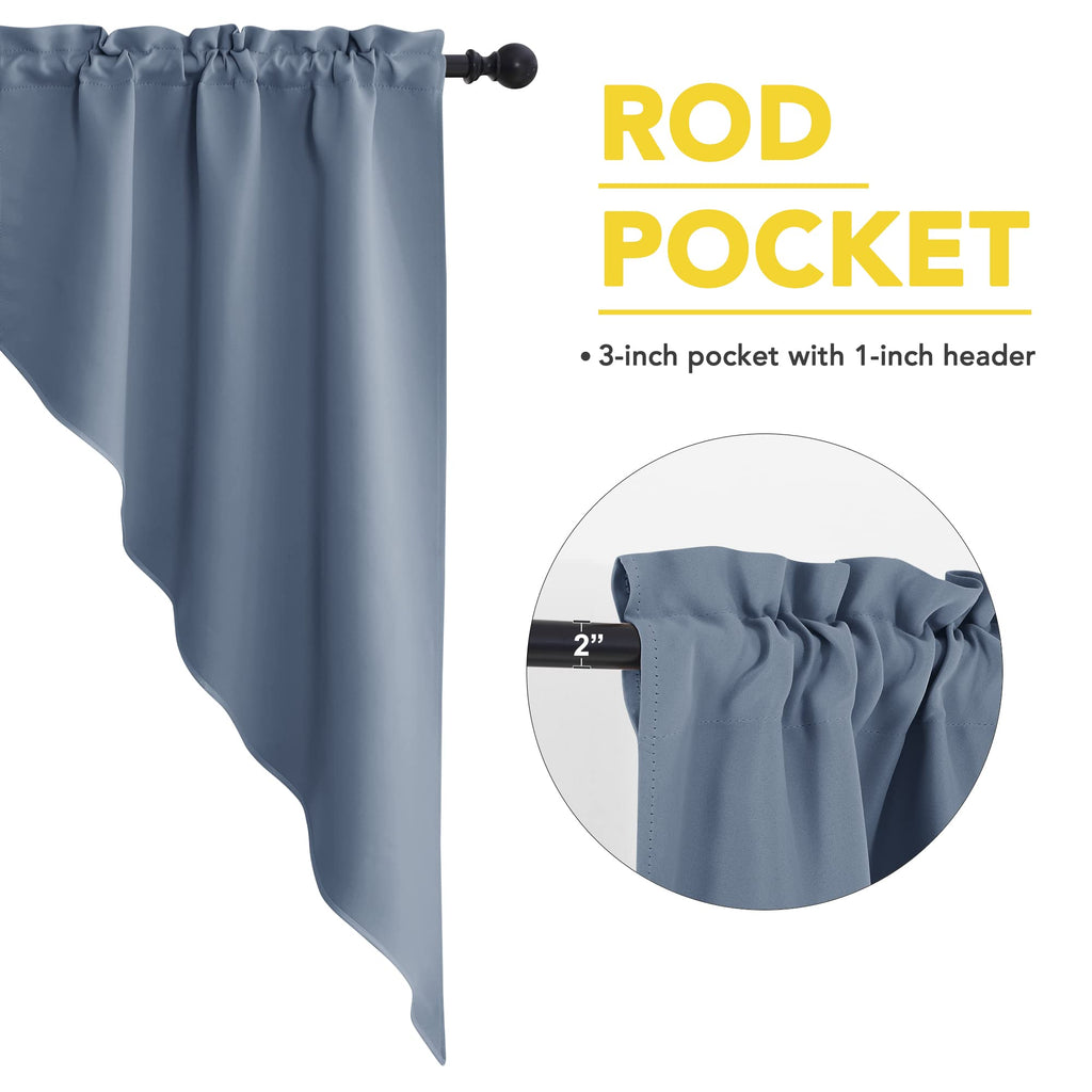 Balckout Swag Curtain Valances, Farmhouse Rod Pocket Energy Saving Small Window Tiers for Thanksgiving, Stone Blue