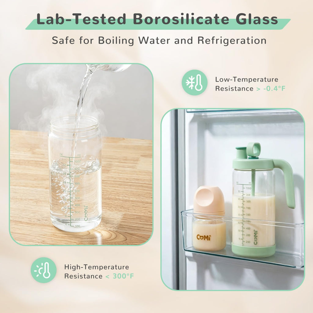Glass Breast Milk Pitcher, Formula Mixing Pitcher, 32oz Green