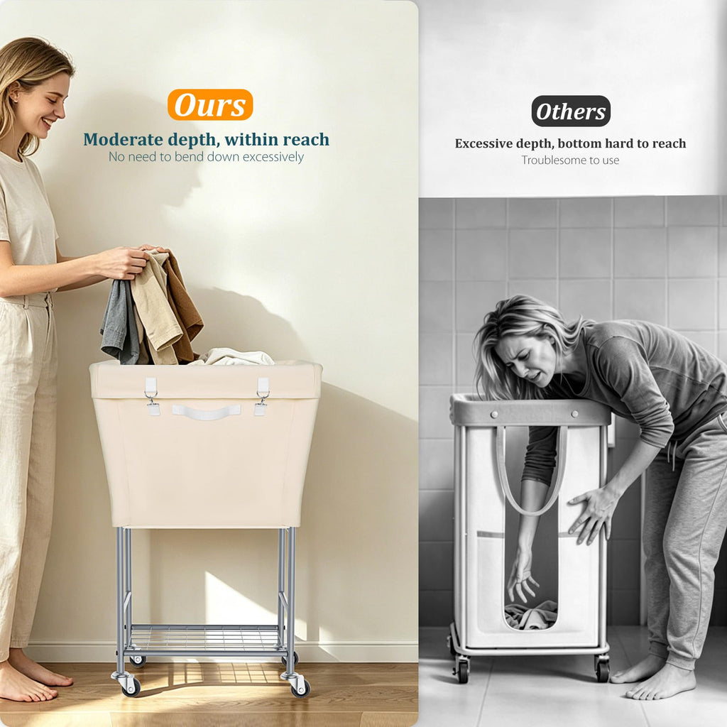 2-Tier Rolling Laundry Hamper with Wheels, 110L Clothes Basket