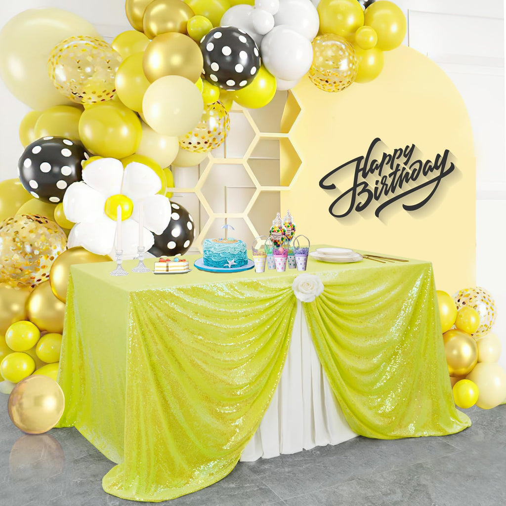 Mermaid Sequin Tablecloth Crystal Yellow Glitter Table Linen Party
